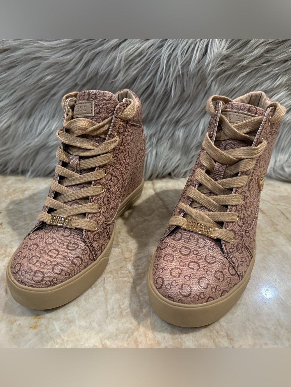 Guess Women's Logo High-Top Sneakers in Taupe